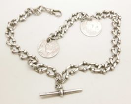 A fancy link silver watch chain, 62g, 42.5cm