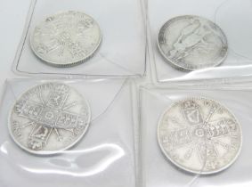 Four florin coins, 1907, 1912, 1914 and 1916