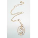 An Edwardian 9ct gold pendant and chain, 2g