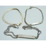 Two silver ID bracelets and one other silver bracelet, 21g
