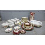 Royal Crown Derby, Derby Posies, six saucers, cups, milk jug and creamers, five dressing table pin