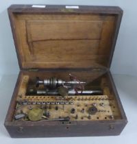 A watchmakers lathe, Lorch Schmidt & Co. with chucks, collets, etc, cased