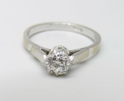 A platinum and diamond solitaire ring, 4.6g, P, approximately 0.5ct diamond weight