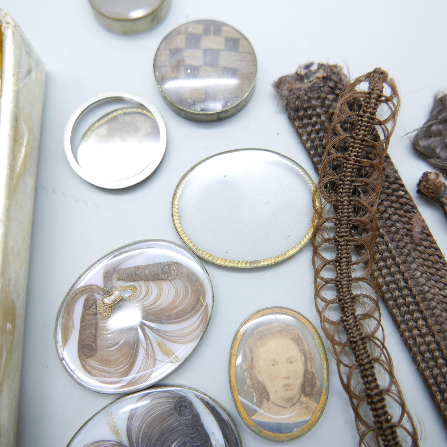 A collection of Victorian brooch inserts, in memory of photographs, hair, etc. - Image 3 of 5