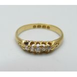 A Victorian 18ct gold and diamond ring, Birmingham 1891, 2.8g, R