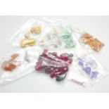 Loose beads and Gemstones including amber, a agate flower, rose quartz, cornelian, etc