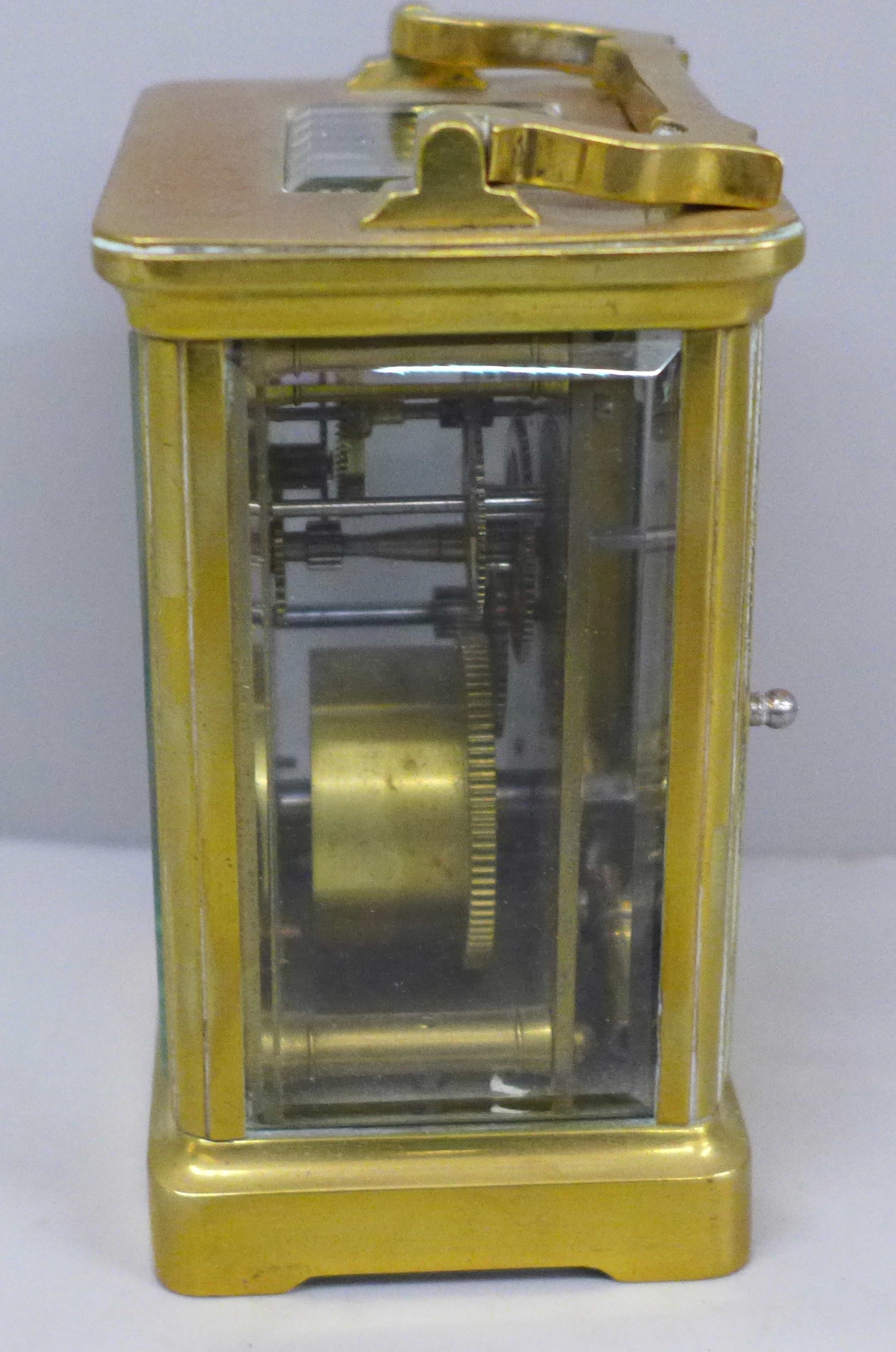 A French brass and four glass sided carriage clock with key - Image 2 of 5