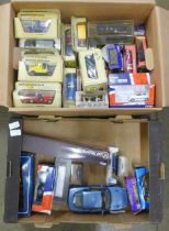 Two boxes of die cast model vehicles, Models of Yesteryear, Days Gone, Corgi, etc