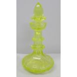 A 19th Century uranium glass scent bottle, stopper a/f, 15cm