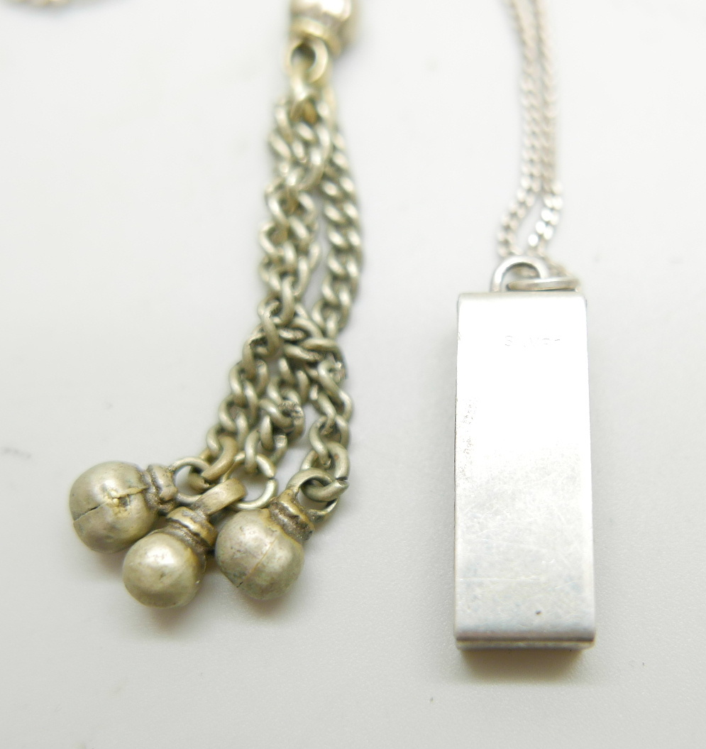 Two silver chains, a silver domino pendant and one other pendant - Image 3 of 3