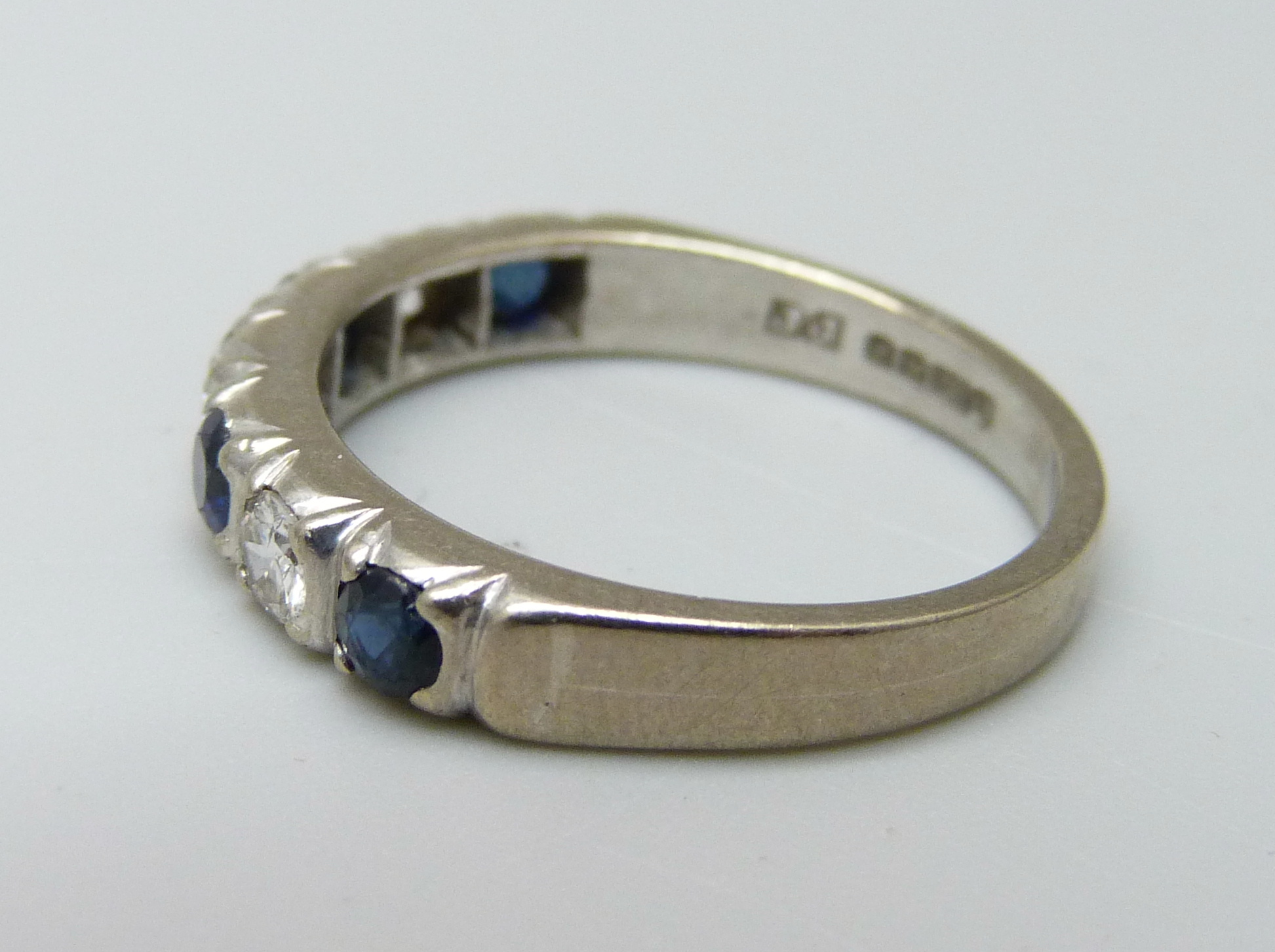 An 18ct white gold, diamond and sapphire ring, Sheffield 1977, 5.1g, Q, over 0.5ct total diamond - Image 2 of 3