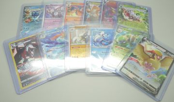 12 x Holographic Pokemon cards, including Ex, V x full artwork, including Promo, Ultra rare and rare