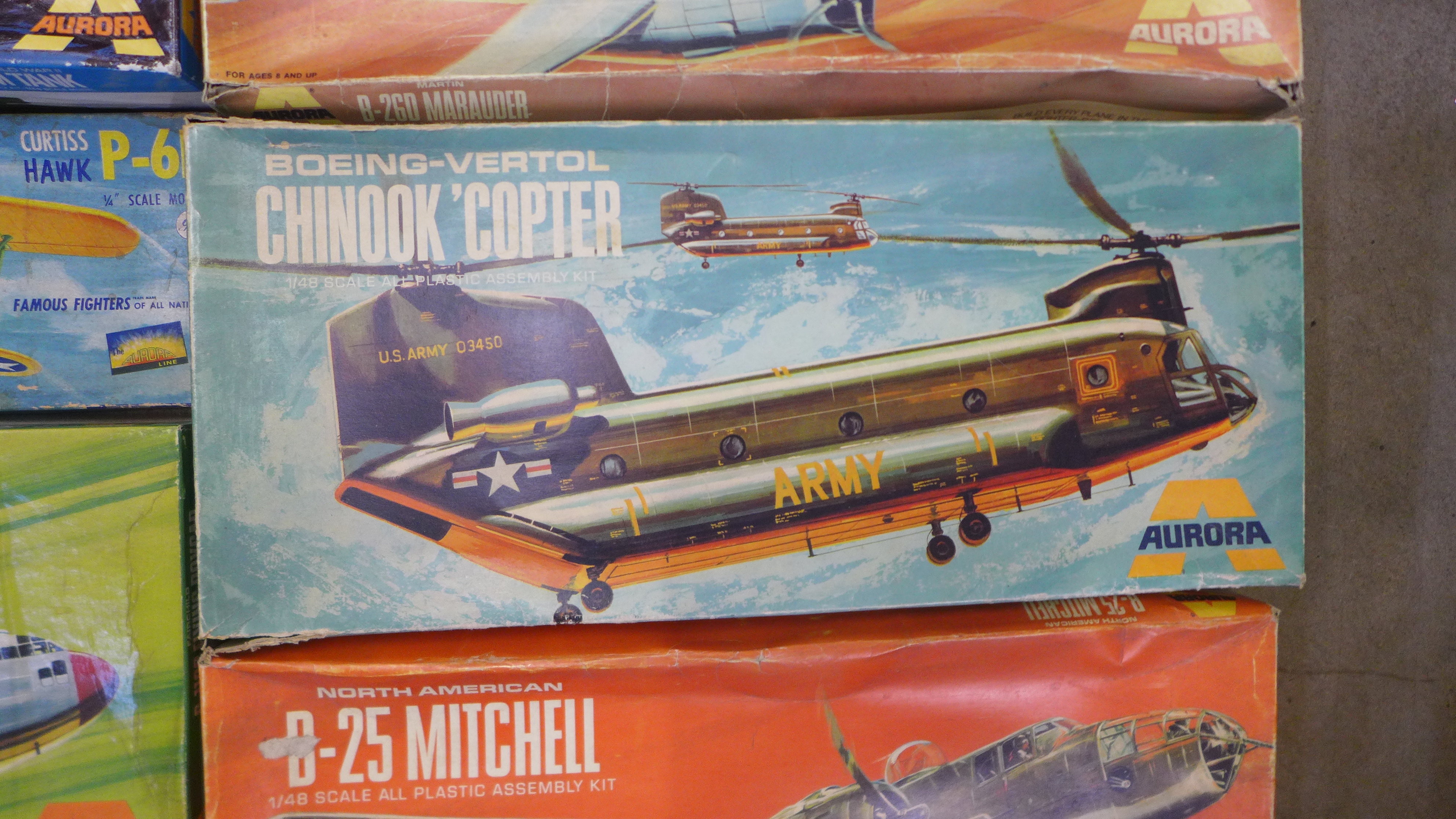 Seven Aurora 1:48 scale kits; Boeing-Vertol Chinook helicopter, four aircraft and two tanks - Image 3 of 5