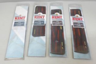 Four Kent hand made combs in original packets