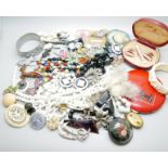 A collection of costume jewellery, compact, etc.