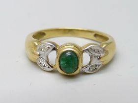 An 18ct gold diamond and emerald ring, 3.5g, O