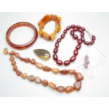 A collection of amber jewellery