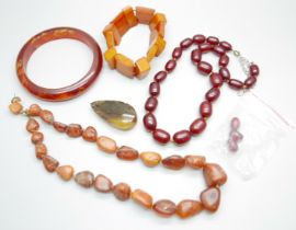 A collection of amber jewellery