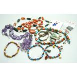 Gemstone necklaces, bracelets and earrings including turquoise, amethyst, etc.