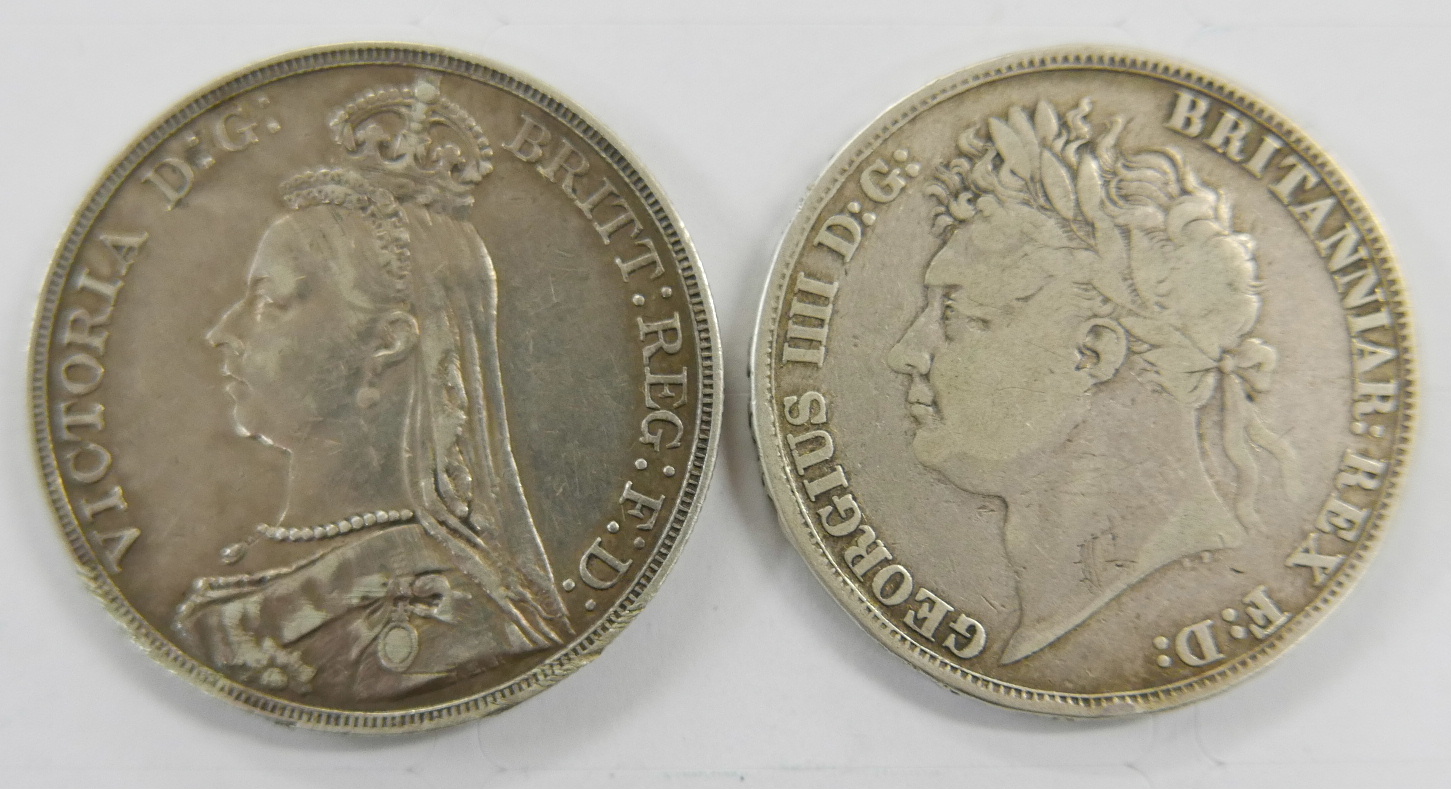 An 1822 George IV Tertio crown and an 1889 Victoria crown