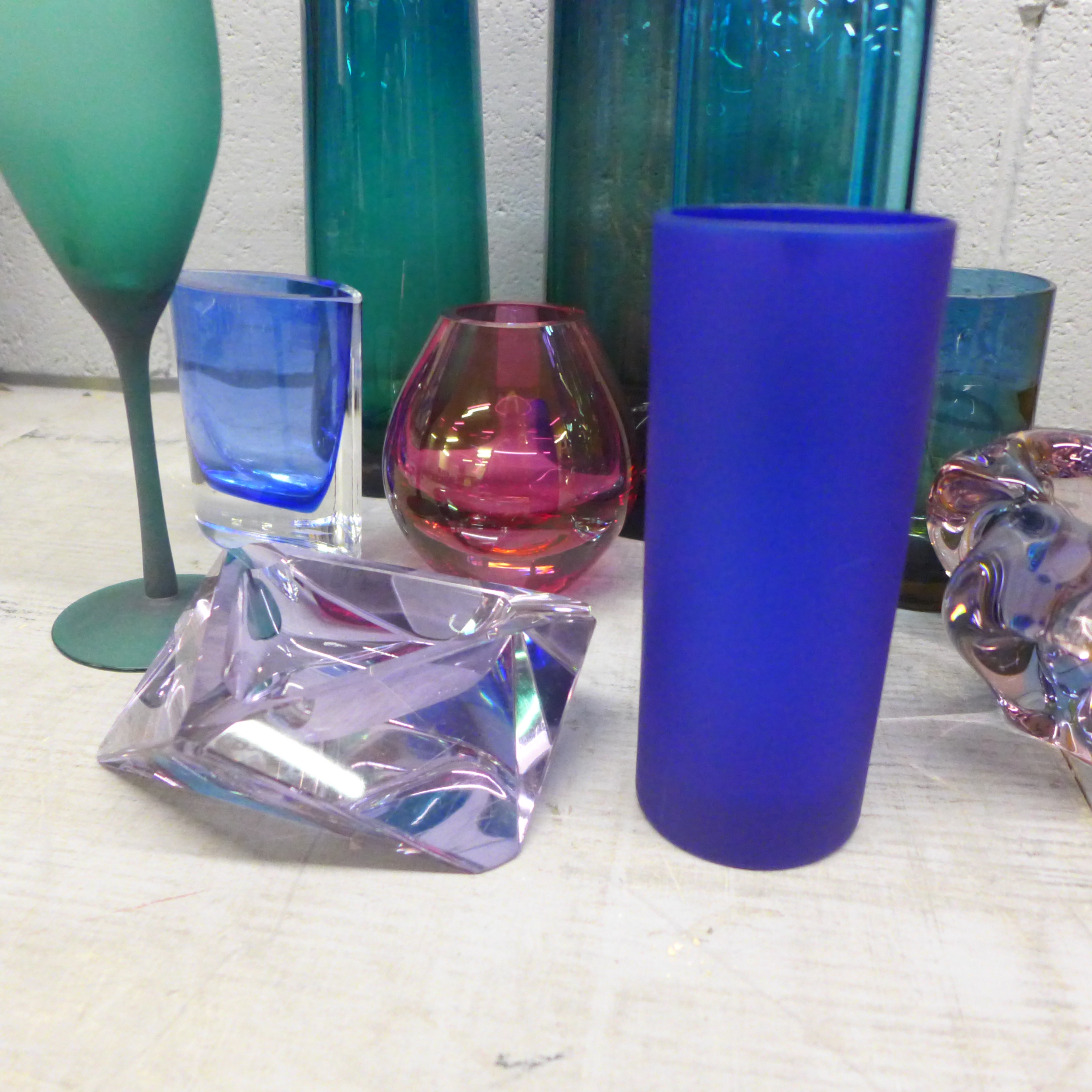 Two Polish LSA glass vases, a cylindrical glass vase and other coloured glass (10) **PLEASE NOTE - Image 3 of 6