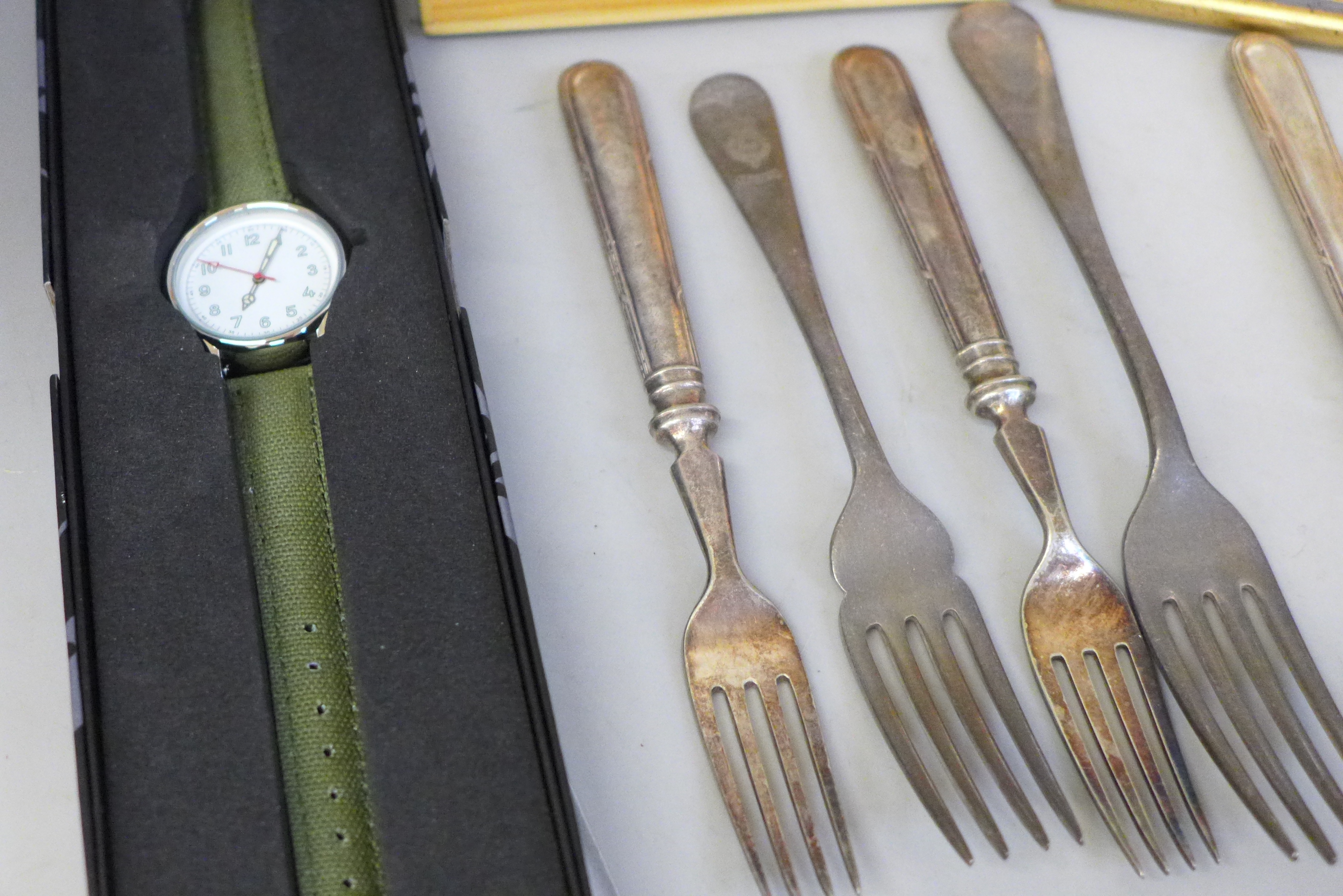 Military related items including silks, badges, buttons, flatware, postcards and a modern wristwatch - Image 4 of 8