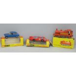 Two Corgi die-cast model cars, Renault 16 T.S and Porsche 917, boxed and a die-cast model train by