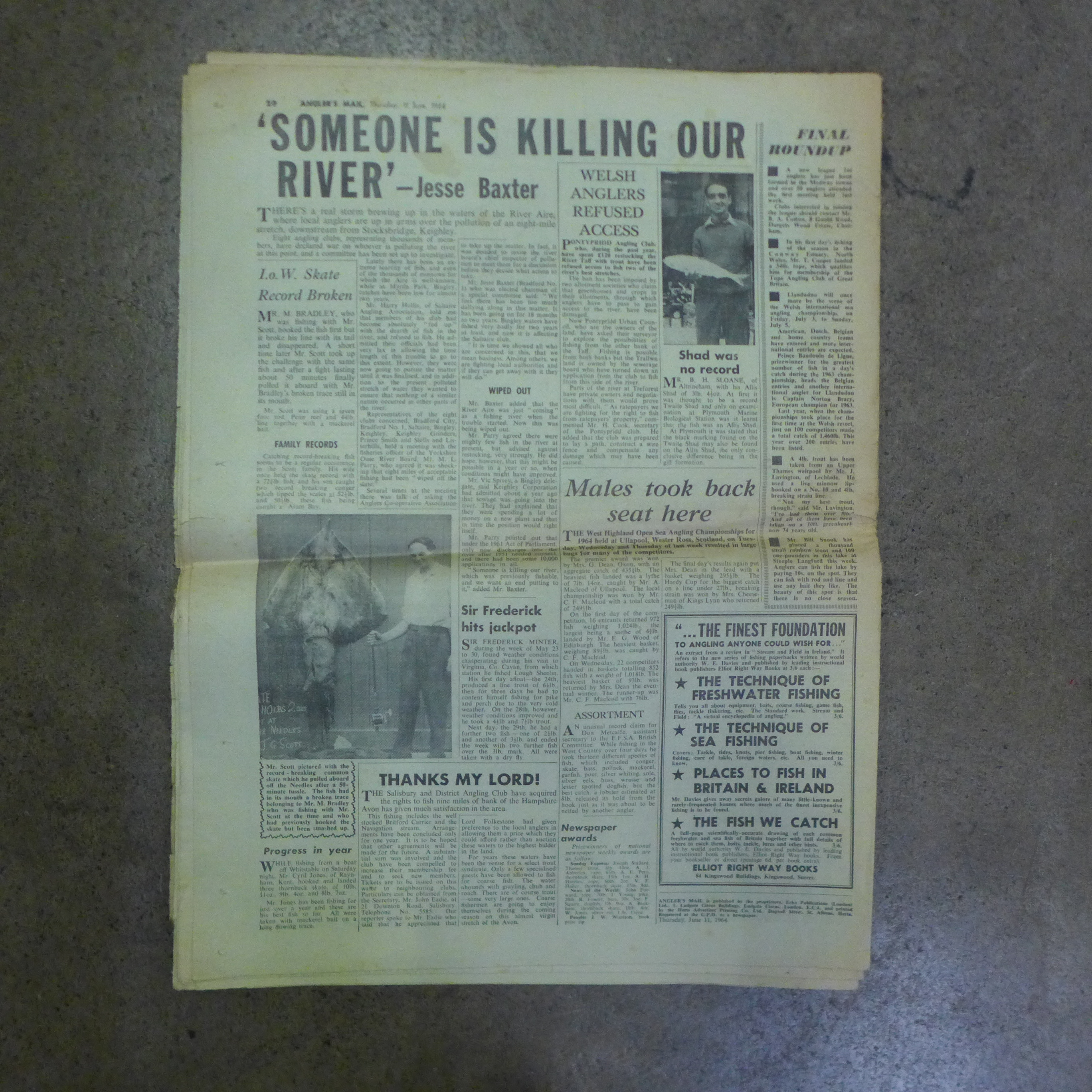 A First Edition of The Angler's Mail Newspaper, Thurs 11 June 1964 and six Editions of Fishing Fri - Image 7 of 7