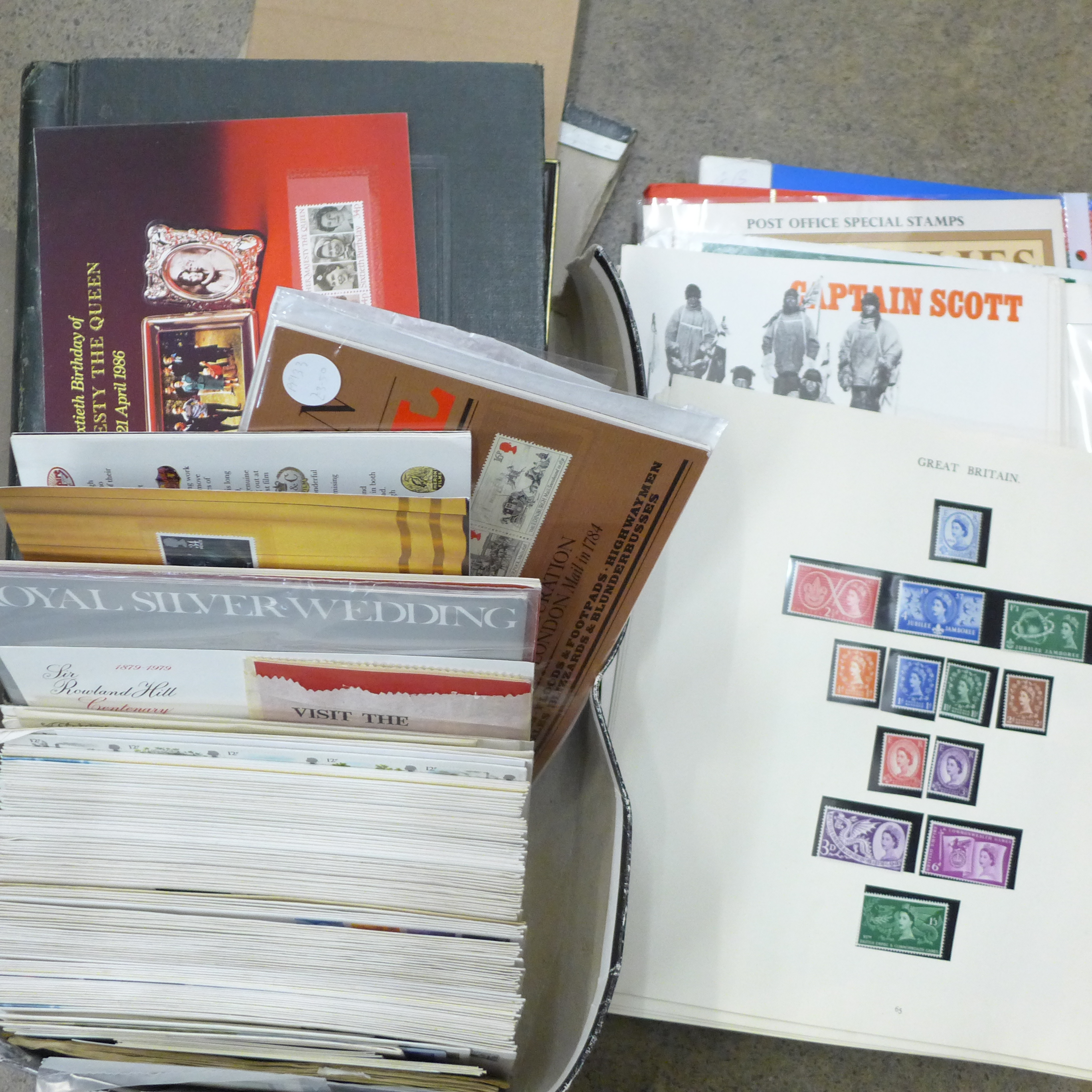 A box of GB stamps, covers, presentation packs, etc.