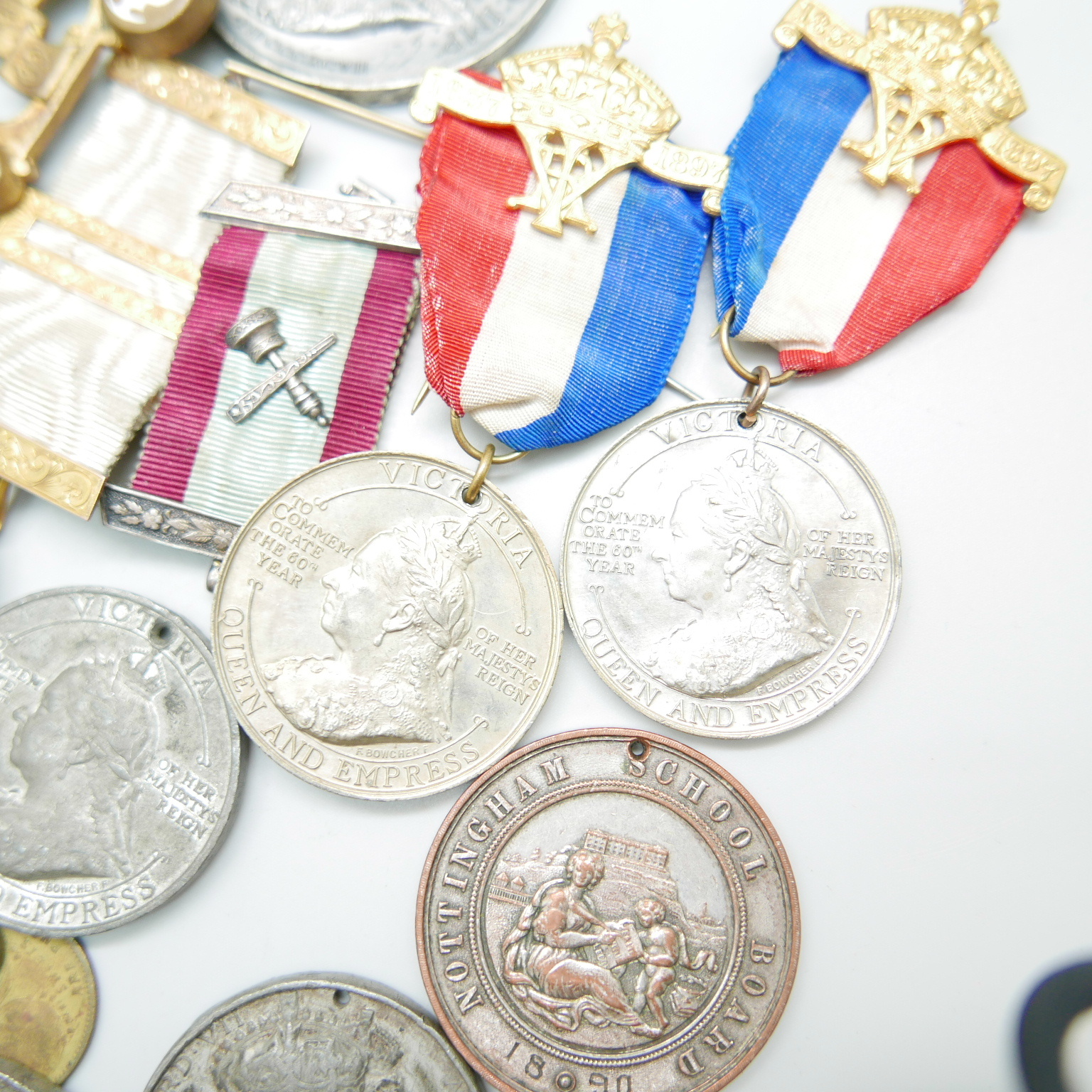 A quantity of Coronation and other badges and medallions, Queen Victoria medal ribbon to commemorate - Image 2 of 3