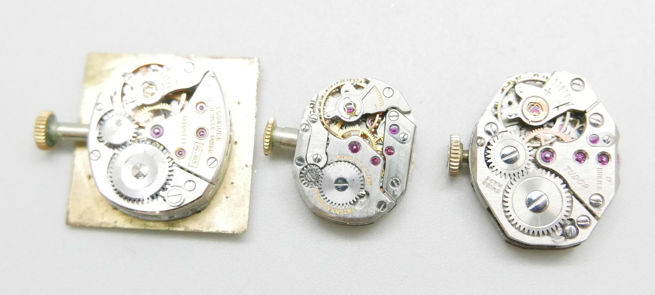 Three lady's wristwatch movements; International Watch Co., Tudor by Rolex and Longines - Image 6 of 6