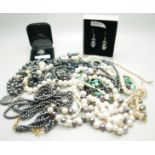 A collection of costume jewellery including pearls