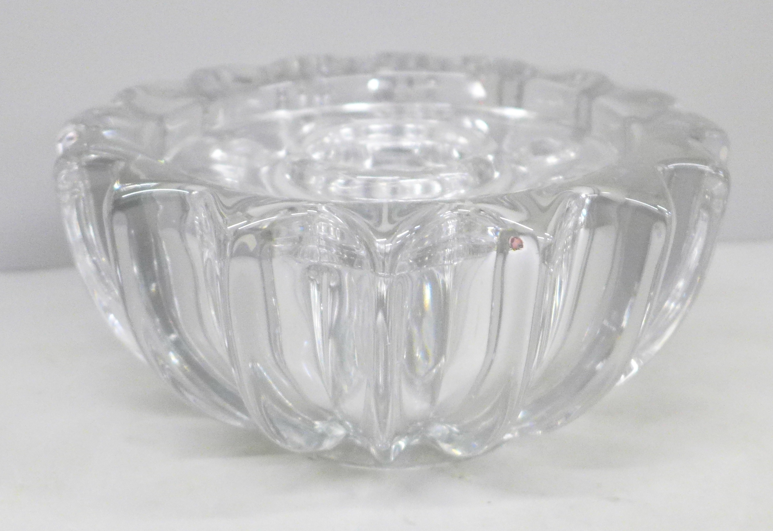 An Art Deco Pierre D'Avesn molded glass bowl, France with flower frog insert