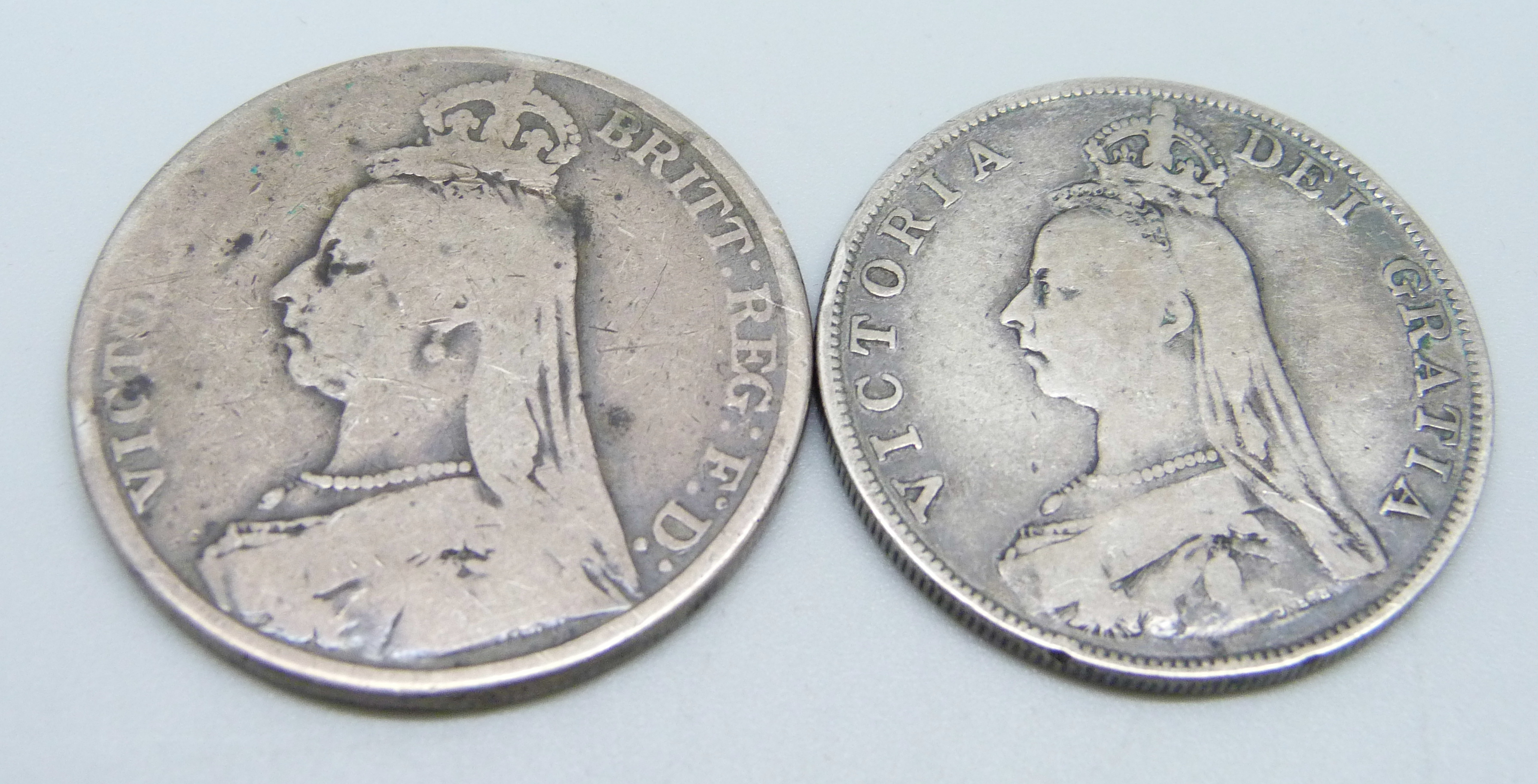 A Victorian 1889 crown and double florin