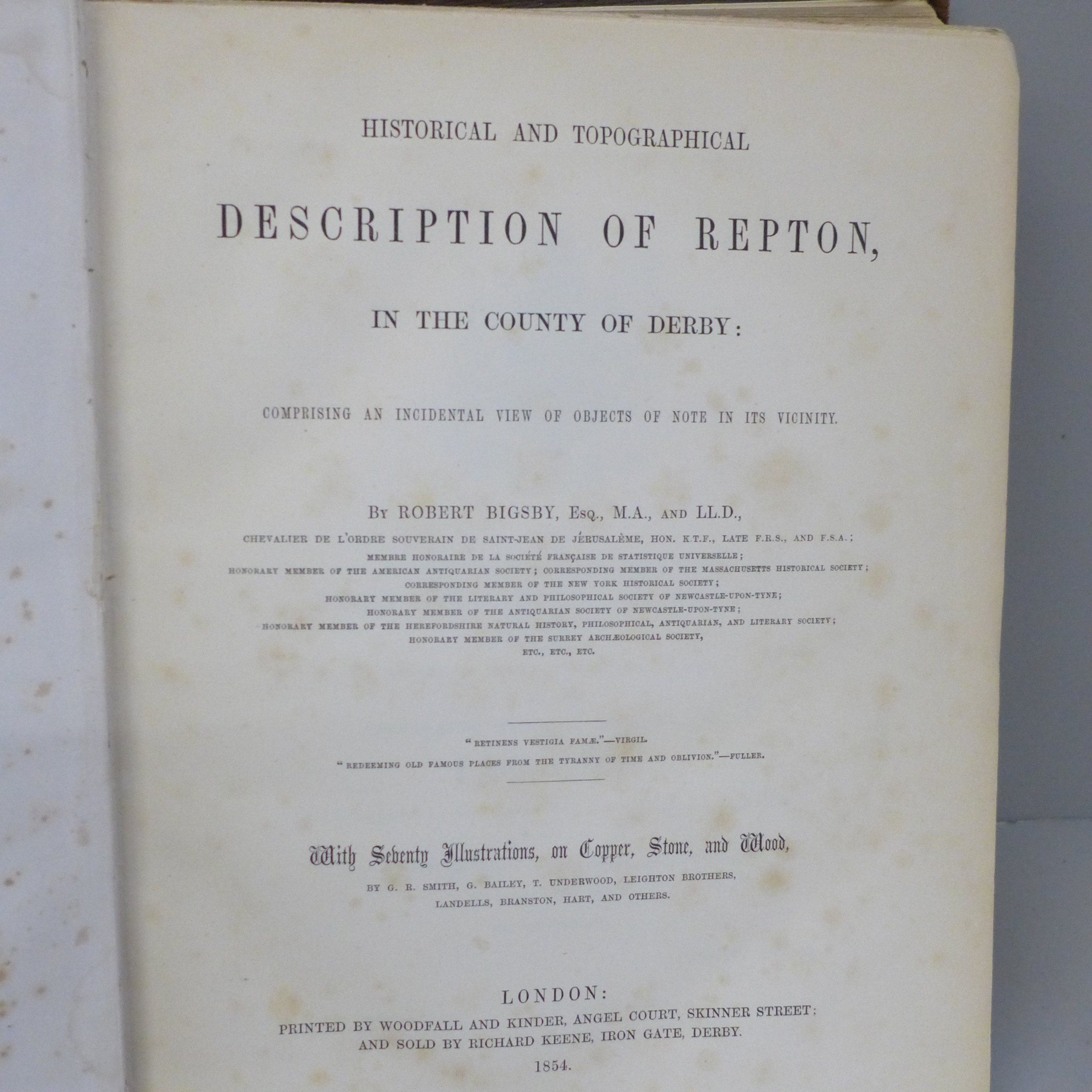 One volume, Bigsby's History of Repton, with illustrations, printed by Woodfall & Kinder, 1858 - Image 2 of 6