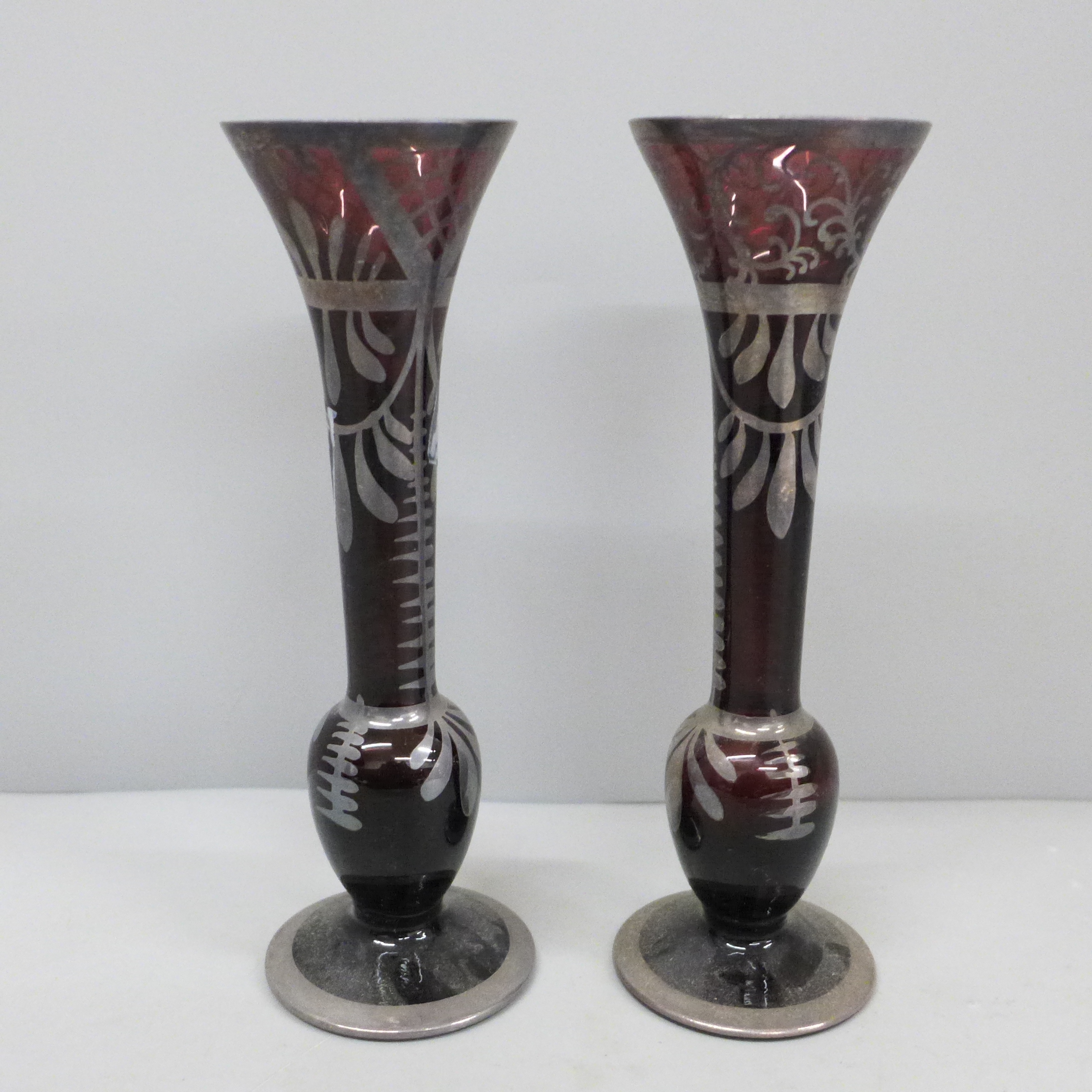 Two small Venetian glass vases with silver decoration, 15cm