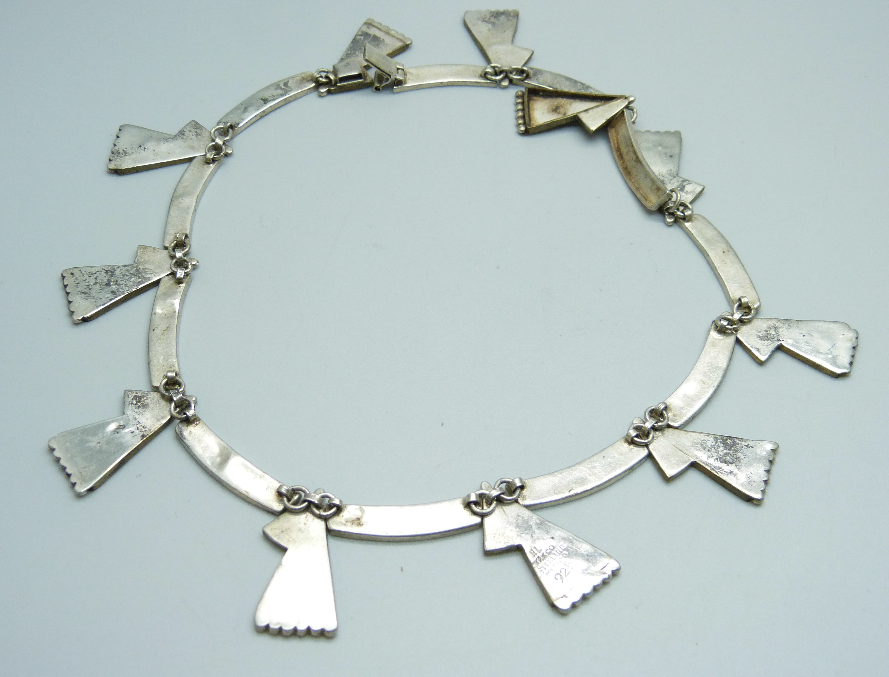 A Modernist Mexican 925 silver necklace, stamped H.L.