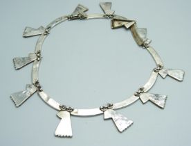 A Modernist Mexican 925 silver necklace, stamped H.L.