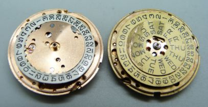 Two Omega automatic wristwatch movements, both 24 jewels, (missing dials)