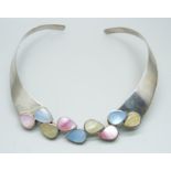 A modern silver and mother of pearl choker