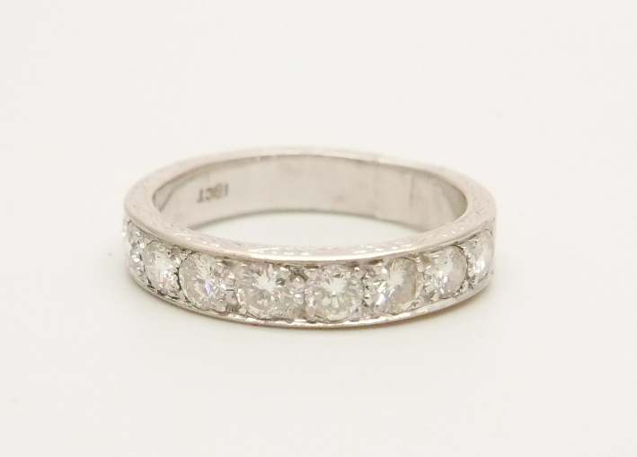 An 18ct white gold and nine diamond 1/2 eternity ring, approximately 1.40ct diamond weight, 7.1g, T - Image 2 of 5