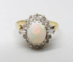 An Art Deco 18ct gold, opal and diamond ring, 3.5g, L, opal approximately 7mm x 9mm