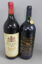 Two magnum bottles of red wine, Rives du Bisse Pinot-Noir and Posada del-Rey