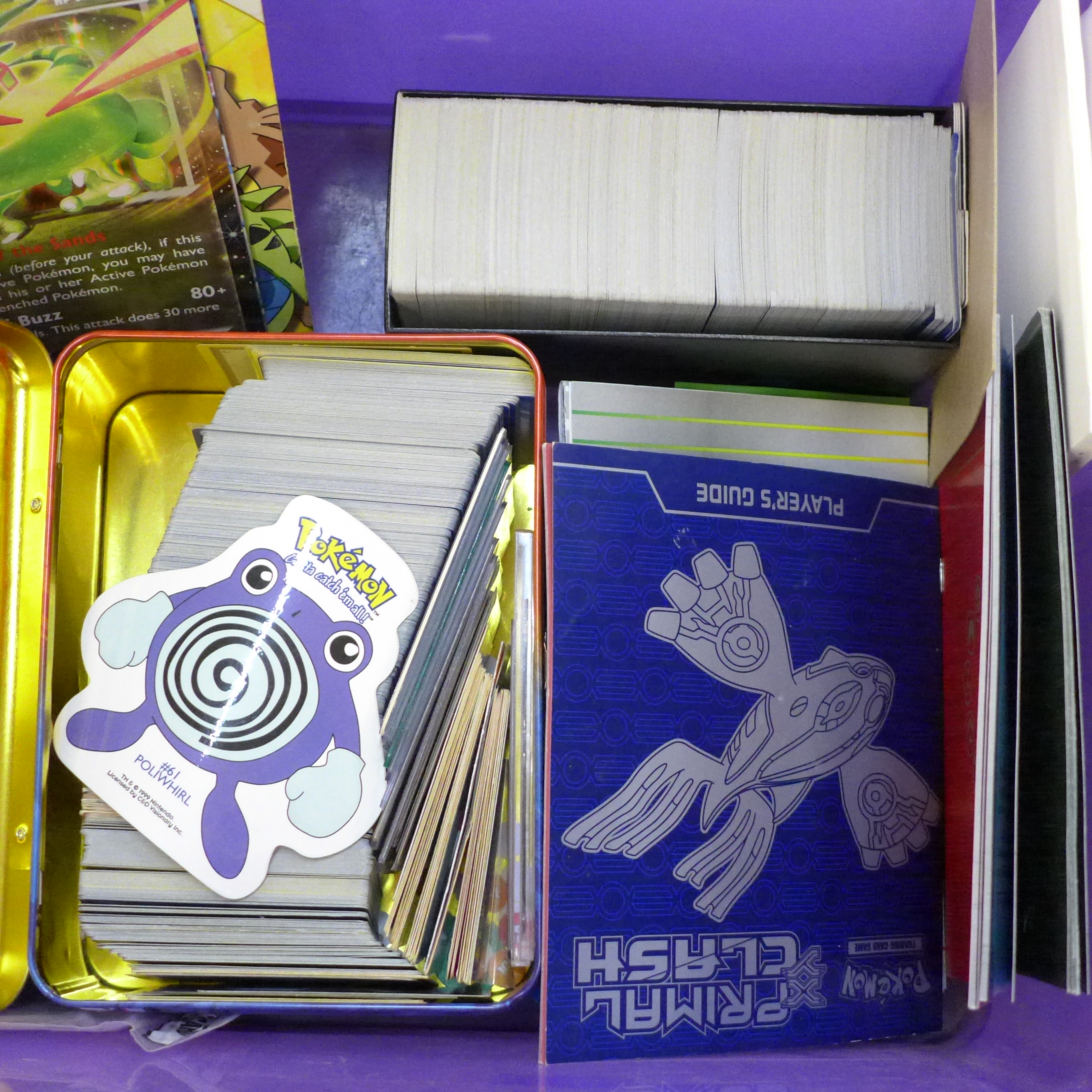 A large collection of Pokemon cards including six tins containing cards, a box of cards, other - Image 3 of 7