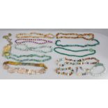 Malachite and semi precious stone necklaces and a large agate pendant and chain