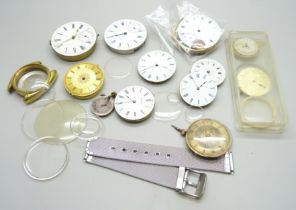 A collection of watch movements, etc.