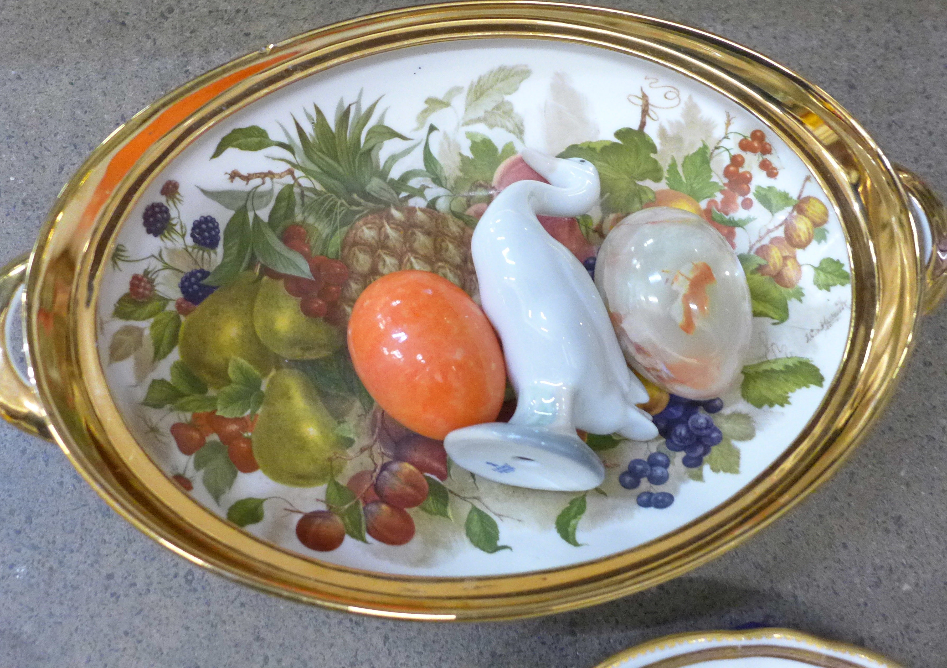 A Royal Crown Derby cakestand, boxed and a dish, a Lladro model goose, a cream and sugar, a bowl, - Image 5 of 5