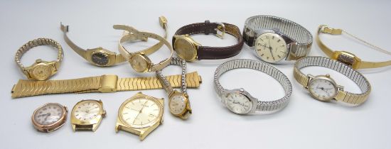 A lady's 9ct gold cased wristwatch and other wristwatches