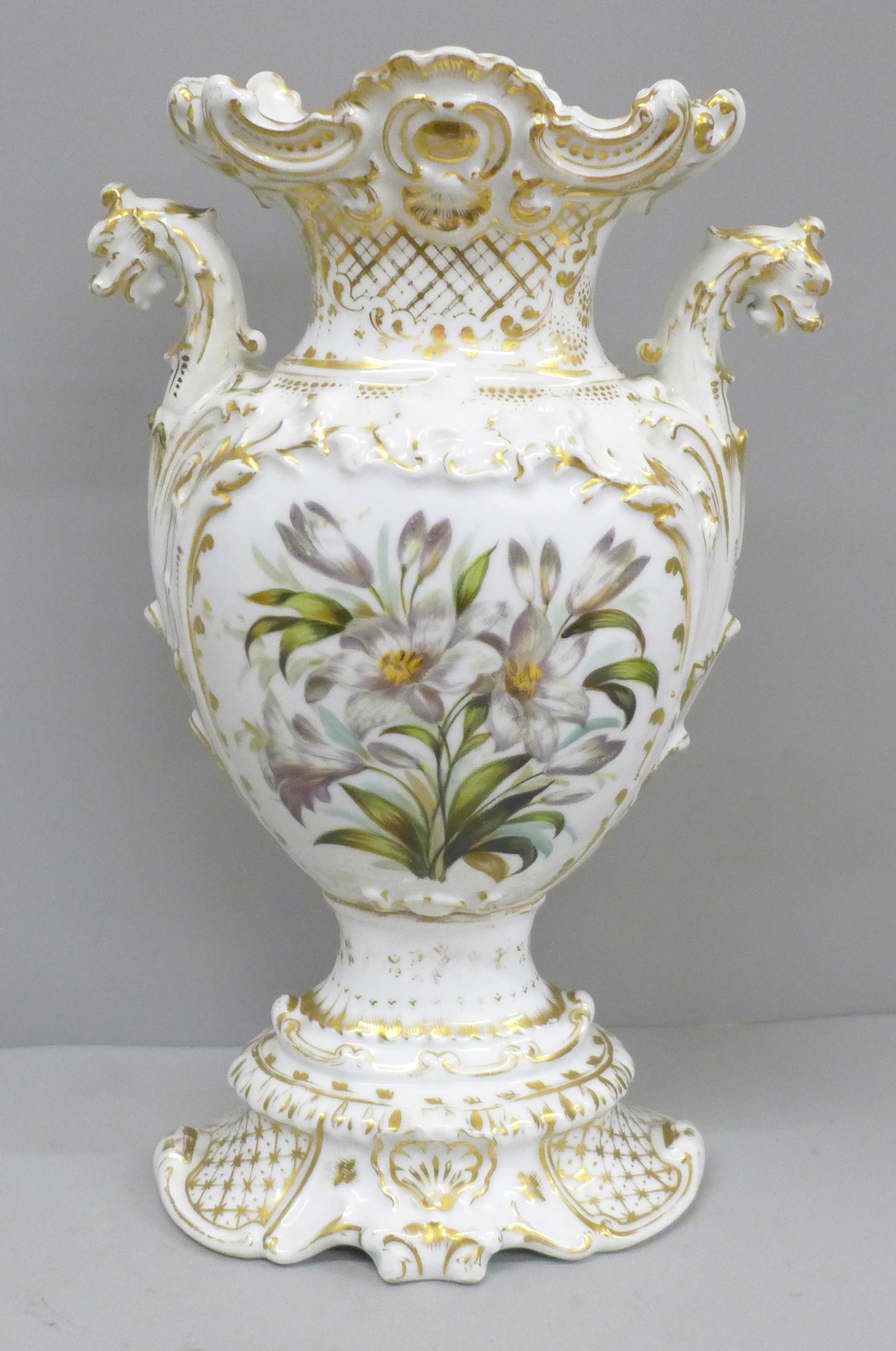 A hand painted Baroque vase, circa 1850, one side with portrait of Prince Albert and a floral - Image 3 of 5
