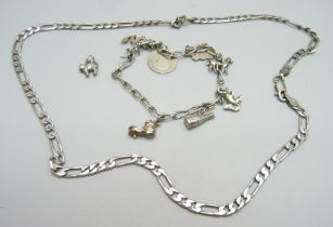 A silver necklace and a bracelet, 33g